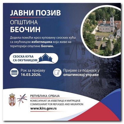 Opština Beočin raspisala Javni poziv za dodelu bespovratnih sredstava za realizaciju pomoći namenjene izbeglicama za kupovinu seoske kuće sa okućnicom