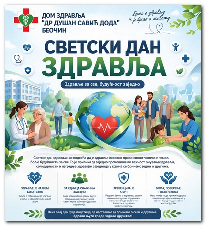 Obeležavanje Svetskog dana zdravlja u Opštini Beočin – Dom zdravlja „DR Dušan Savić Doda“ sprovodi niz aktivnosti i besplatnih preventivnih pregleda za građane